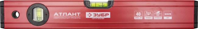 Уровень ЗУБР "МАСТЕР" "УС - 5" коробчатый усиленный, фрезерованный, 2 глазка, крашенный, 40см,  ( 34585-040 )