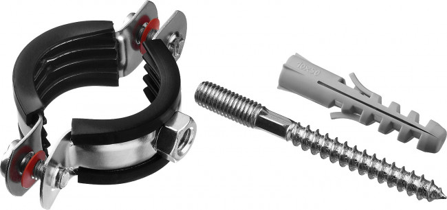 Хомут трубный с гайкой, оцинкованный, в комплекте с сантехнической шпилькой и дюбелем, 1", 1шт, ЗУБР,  ( 37866-32-37 )