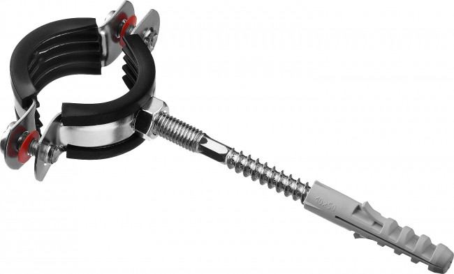 Хомут трубный с гайкой, оцинкованный, в комплекте с сантехнической шпилькой и дюбелем, 1", 1шт, ЗУБР,  ( 37866-32-37 )