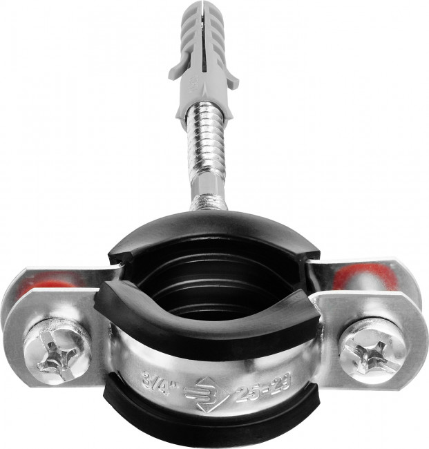 Хомут трубный с гайкой, оцинкованный, в комплекте с сантехнической шпилькой и дюбелем, 3/4", 1шт, ЗУБР,  ( 37866-25-29 )