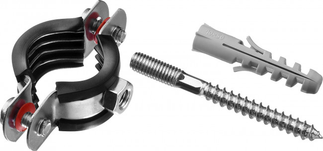 Хомут трубный с гайкой, оцинкованный, в комплекте с сантехнической шпилькой и дюбелем, 3/4", 1шт, ЗУБР,  ( 37866-25-29 )