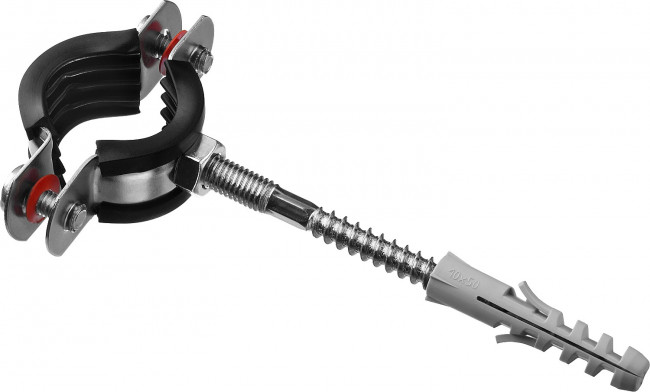 Хомут трубный с гайкой, оцинкованный, в комплекте с сантехнической шпилькой и дюбелем, 3/4", 1шт, ЗУБР,  ( 37866-25-29 )