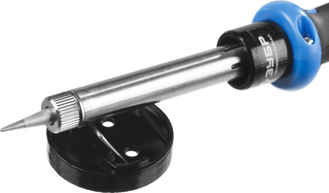 Паяльник c двухкомпонентной рукояткой в наборе с припоем и подставкой, ЗУБР Профессионал 55402-60, 60Вт, конус,  ( 55402-60_z01 ) Паяльник c двухкомпонентной рукояткой в наборе с припоем и подставкой, ЗУБР Профессионал 55402-60, 60Вт, конус,  ( 55402-60_z01 )