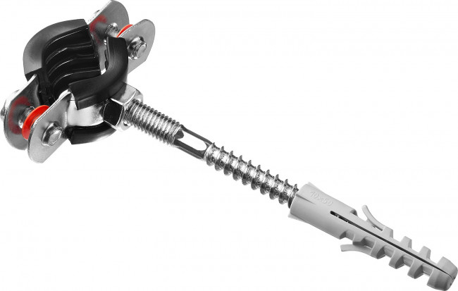 Хомут трубный с гайкой, оцинкованный, в комплекте с сантехнической шпилькой и дюбелем, 3/8", 1шт, ЗУБР,  ( 37866-15-19 )