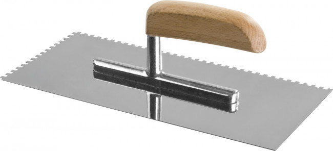 Гладилка нержавеющая ЗУБР "ПРОФЕССИОНАЛ" с деревянной ручкой, зубчатая, 4х4мм, 130х280мм,  ( 0806-04_z01 )