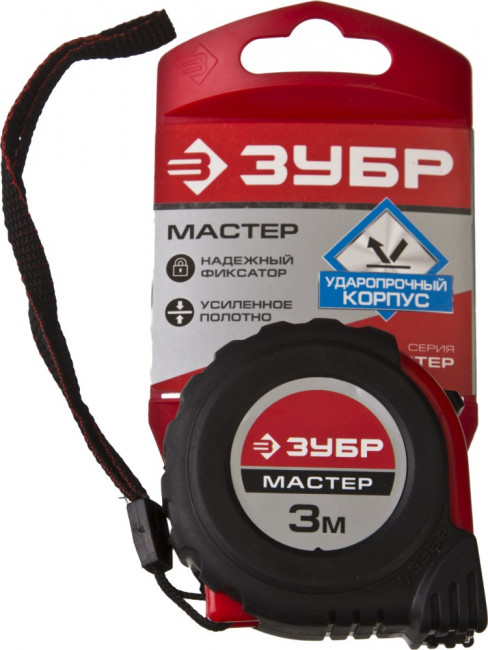ЗУБР МАСТЕР 3м / 16мм рулетка с ударостойким обрезиненным корпусом,  ( 34055-03-16_z02 )