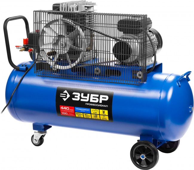 Компрессор воздушный ременной, 440 л/мин, 100 л, 2200 Вт, ЗУБР,  ( ЗКПМ-440-100-Р-2.2 )