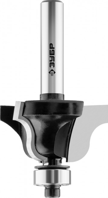 Фреза ЗУБР "ПРОФЕССИОНАЛ" кромочная калевочная №4, диаметр-38.1 мм, рабочая длина-19 мм, радиус-6,3 мм, хвостовик-8 мм, диаметр подшипника-12,7 мм, ( 28787-38.1 )