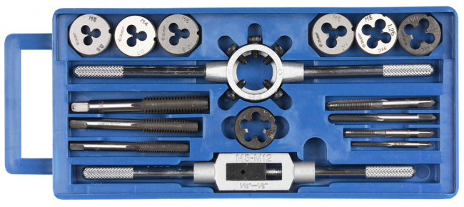 Набор ЗУБР "МАСТЕР" с металлореж. инстр., метчики однопроходные и плашки М3-М12, оснастка - в пластиковом боксе, 16пред.,  ( 28122-H16 )