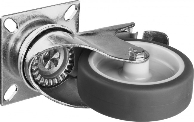 Колесо поворотное с тормозом d=75 мм, г/п 60 кг, термопластич. резина/полипропилен, ЗУБР Профессионал,  ( 30946-75-B )