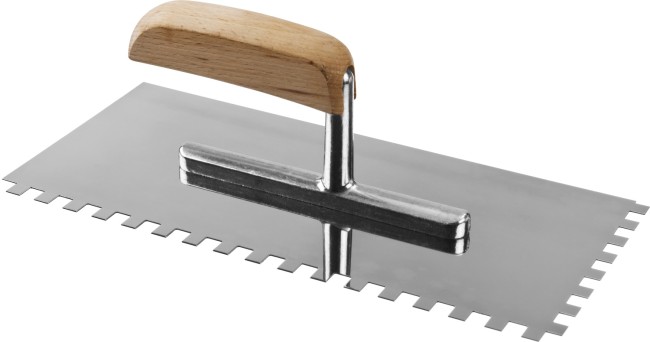 Гладилка нержавеющая ЗУБР "ПРОФЕССИОНАЛ" с деревянной ручкой, зубчатая, 8х8мм, 130х280мм,  ( 0806-08_z01 )
