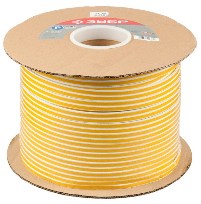 Уплотнитель ЗУБР резиновый самоклеящийся профиль "P", белый, 250м  ,  ( 40922-250 )