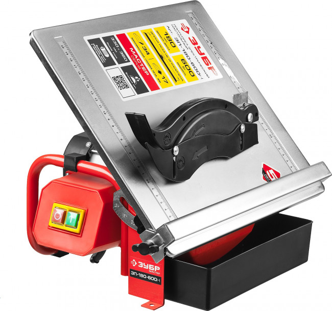 Электроплиткорез ЗУБР "МАСТЕР", диск 180 мм, глубина реза 90°-34мм/45°-17мм, стол 330х360мм, 2950об/мин, 600Вт, ( ЭП-180-600Н )