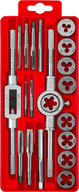 Набор ЗУБР "МАСТЕР" с металлореж. инструментом, метчики однопроходные и плашки М3-М12, оснастка - в пласт. боксе 20пред.,  ( 2810-H20_z01 )