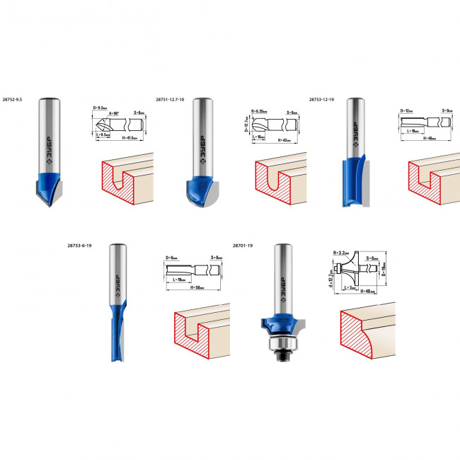 Набор профильных фрез по дереву ЗУБР "ПРОФЕССИОНАЛ", 5 шт, ( 28795-H5 )
