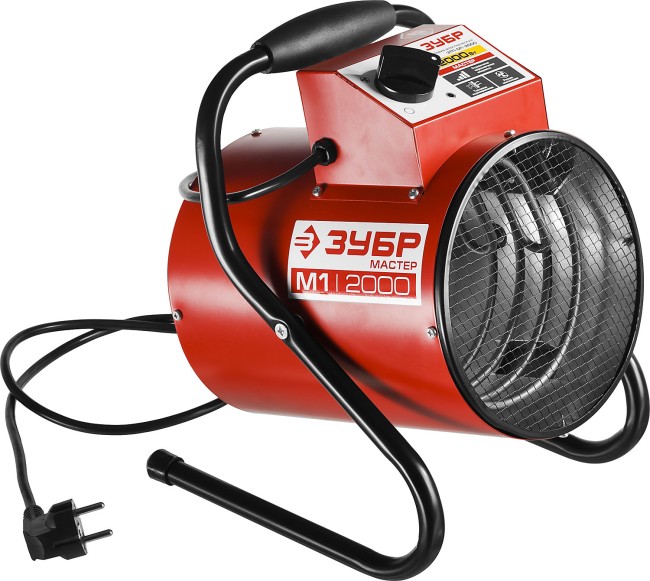 Пушка тепловая КОМПАКТ, ЗУБР ЗТП-М1-2000, круглая, электрическая, гладкий нерж ТЭН, двойные стенки (термос), термостат, 2/1 кВт, 220 В,  ( ЗТП-М1-2000 )