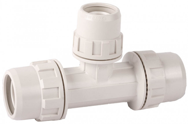 Тройник ЗУБР "ШиреФит" редукционный "штуцер с гайкой - внутренняя резьба - штуцер с гайкой", 32мм-26мм-32мм  ,  ( 51506-32-26-32 )