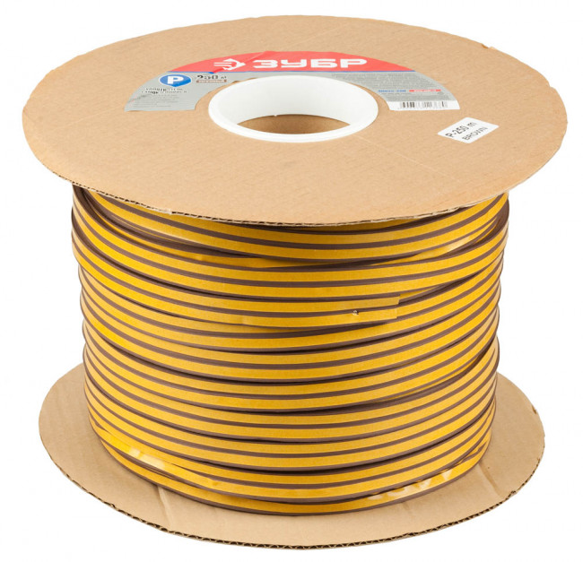 Уплотнитель ЗУБР резиновый самоклеящийся профиль "P", коричневый, 250м ,  ( 40932-250 )