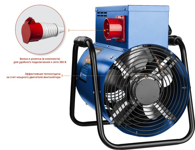 Пушка тепловая электрическая, 9 кВт, 380 В, ЗУБР Профессионал,  ( ЗТП-9 )