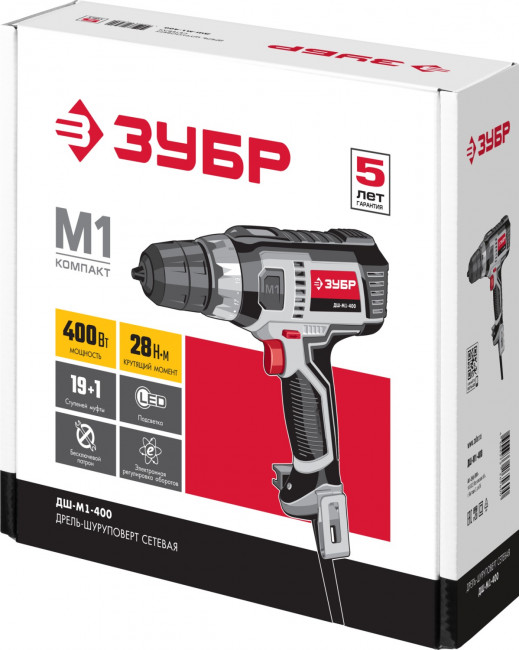 ЗУБР ДШ-М1-400 дрель-шуруповерт сетевая, 400 Вт, 0-750 об/мин ( ДШ-М1-400 )