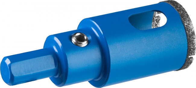 Коронка алмазная по кафелю и стеклу, d=25 мм, зерно Р 60, в сборе с центрирующим сверлом и имбусовым ключом, ЗУБР Профессионал 29850-25,  ( 29850-25 )