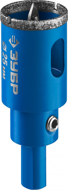 Коронка алмазная по кафелю и стеклу, d=25 мм, зерно Р 60, в сборе с центрирующим сверлом и имбусовым ключом, ЗУБР Профессионал 29850-25,  ( 29850-25 )