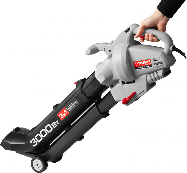 Пылесос садовый (воздуходувка) электрический, ЗУБР ЗПСЭ-3000, 8000 - 15000 об/мин, 160-270 км/ч, мусоросборник 45л, 13.5 м3/мин, 3000 Вт,  ( ЗПСЭ-3000 )
