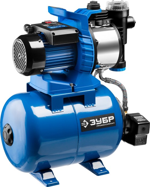 Станция насосная Т5 автоматическая, ЗУБР Профессионал НАС-Т5-900-С, 900Вт, 60л/мин, напор 42 м, бак 24л, корпус нерж. сталь, фильтр, обратный клапан,  ( НАС-Т5-900-С )