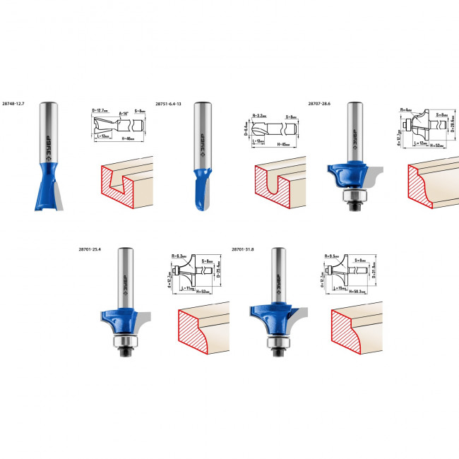 Набор профильных фрез по дереву ЗУБР "ПРОФЕССИОНАЛ", 12 шт, ( 28796-H12 )