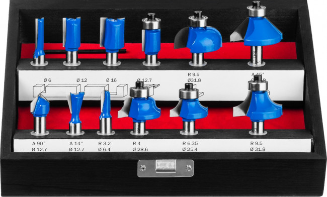 Набор профильных фрез по дереву ЗУБР "ПРОФЕССИОНАЛ", 12 шт, ( 28796-H12 )