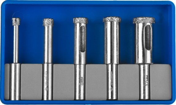 Набор сверл алмазных трубчатых по кафелю и стеклу, d=4, 6, 8, 10, 12 мм, 5 предметов, ЗУБР Профессионал 29850-H5,  ( 29850-H5 )