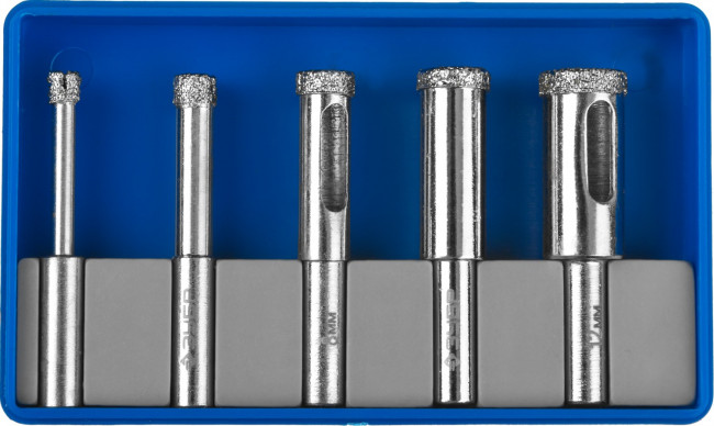 Набор сверл алмазных трубчатых по кафелю и стеклу, d=4, 6, 8, 10, 12 мм, 5 предметов, ЗУБР Профессионал 29850-H5,  ( 29850-H5 )