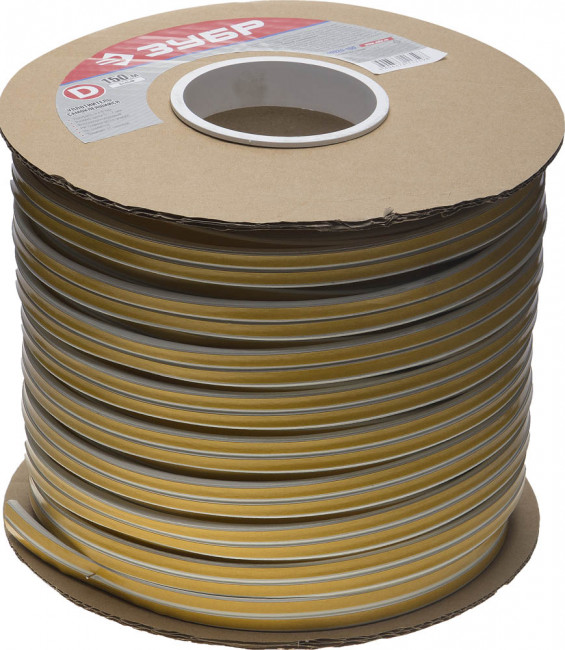 Уплотнитель ЗУБР резиновый самоклеящийся, профиль "D", белый, 150м ,  ( 40920-150 )