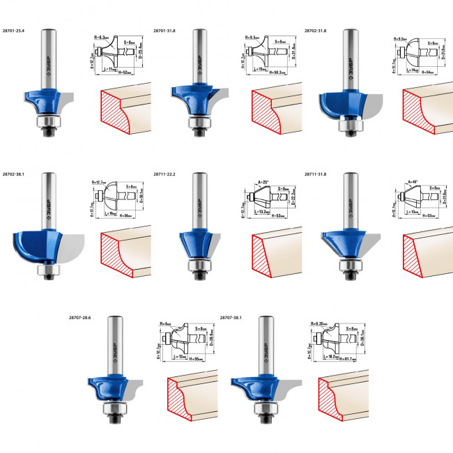 Набор профильных фрез по дереву ЗУБР "ПРОФЕССИОНАЛ", 26 шт, ( 28796-H26 )