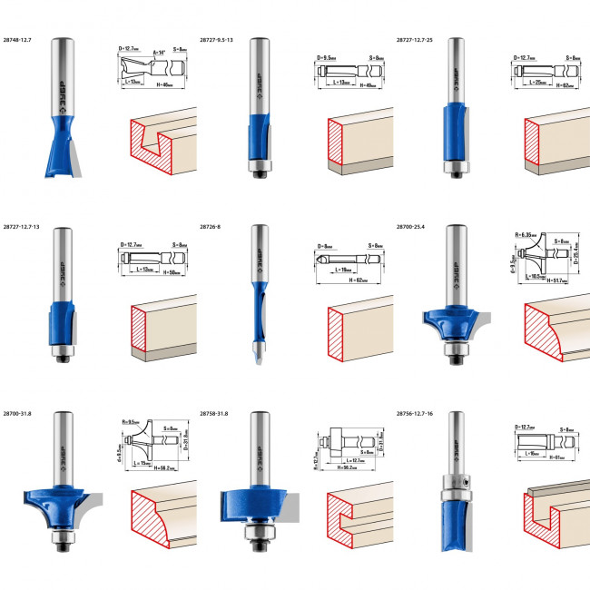 Набор профильных фрез по дереву ЗУБР "ПРОФЕССИОНАЛ", 26 шт, ( 28796-H26 )