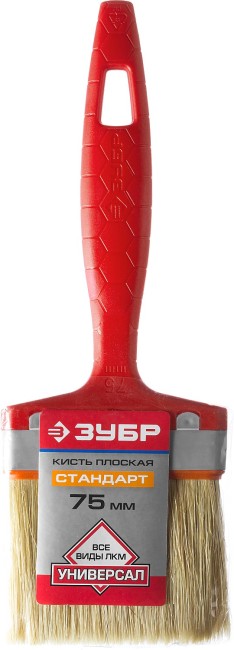 Кисть плоская ЗУБР"УНИВЕРСАЛ-СТАНДАРТ", натуральная щетина, пластмассовая ручка, 3"/75мм,  ( 01015-075 )