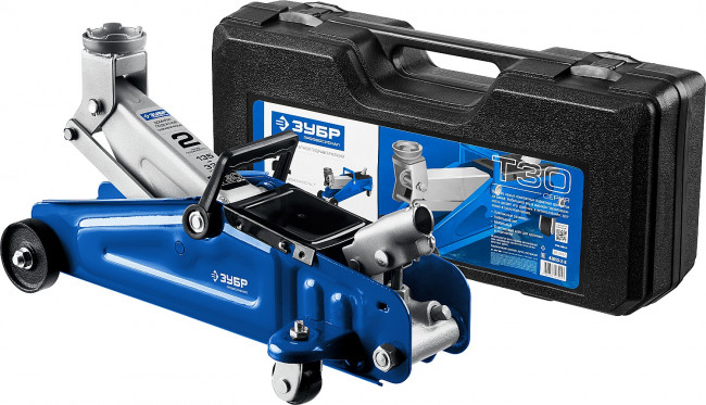 Домкрат гидравлический подкатной T30, 2т, 135-330мм, в кейсе, ЗУБР Профессионал 43053-2-K,  ( 43053-2-K )