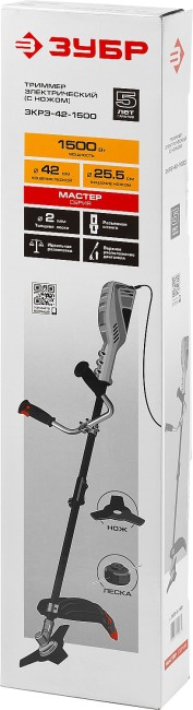 Триммер электрический (электрокоса), ЗУБР ЗКРЭ-42-1500, с верх. двигателем, ш/с фреза 255 мм, леска 420 мм, леска 5*2 мм, полуавтомат, 1500 Вт, ( ЗКРЭ-42-1500 ) Триммер электрический (электрокоса), ЗУБР ЗКРЭ-42-1500, с верх. двигателем, ш/с фреза 255 мм, леска 420 мм, леска 5*2 мм, полуавтомат, 1500 Вт, ( ЗКРЭ-42-1500 )