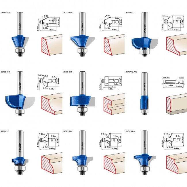 Набор профильных фрез по дереву ЗУБР "ПРОФЕССИОНАЛ", 30 шт, ( 28796-H30 )
