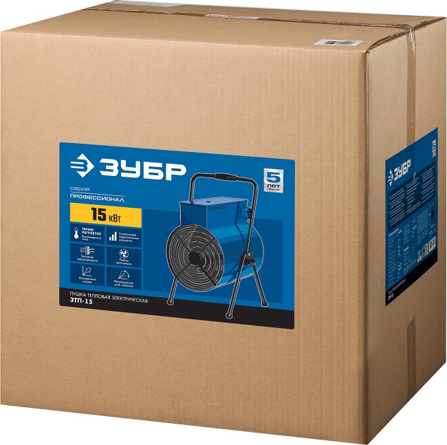 Пушка тепловая электрическая, 15 кВт, 380 В, ЗУБР Профессионал,  ( ЗТП-15 )