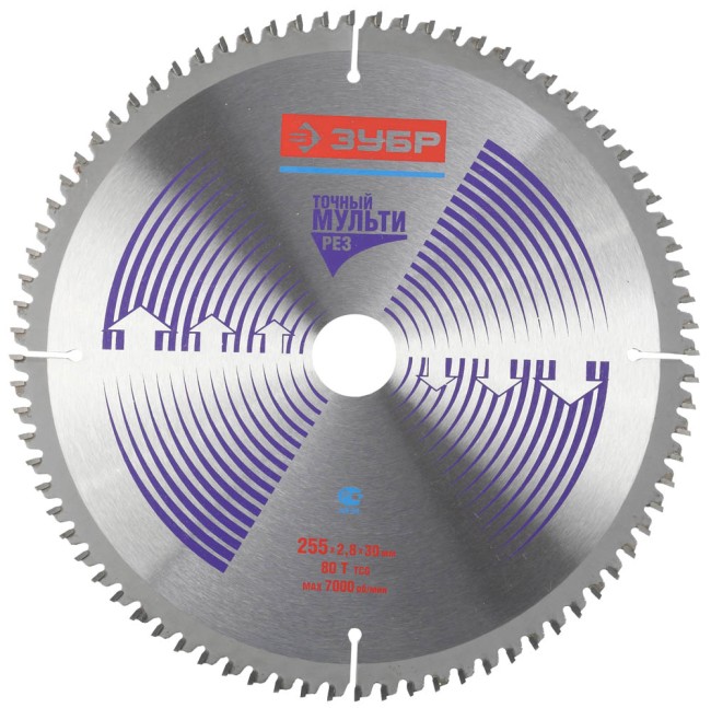 Диск пильный "Точный-МУЛЬТИ рез" по алюминию, усиленный, 255х30мм, 80Т, ЗУБР,  ( 36907-255-30-80 ) Диск пильный "Точный-МУЛЬТИ рез" по алюминию, усиленный, 255х30мм, 80Т, ЗУБР,  ( 36907-255-30-80 )