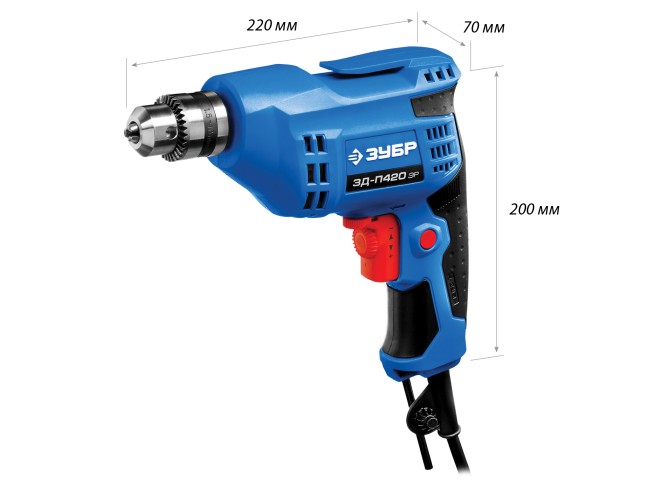 Дрель безударная реверсивная, ЗУБР Профессионал ЗД-П420 ЭР, ЭР (электронная регулировка скорости), ключевой патрон, 10 мм, 420 Вт,  ( ЗД-П420 ЭР )