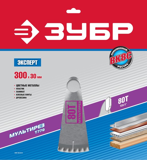 Диск пильный "Точный-МУЛЬТИ рез" по алюминию, усиленный, 300х30мм, 80Т, ЗУБР,  ( 36907-300-30-80 )