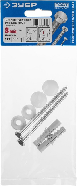 Набор для крепления унитазов, диаметр предварительного сверления - 8 мм, цвет белый, ЗУБР Профессионал,  ( 44210 ) Набор для крепления унитазов, диаметр предварительного сверления - 8 мм, цвет белый, ЗУБР Профессионал,  ( 44210 )