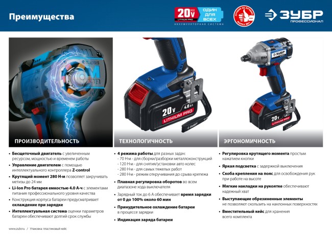 ЗУБР 20В бесщеточный гайковерт, 2 АКБ (4 Ач), в кейсе, Профессионал. GB-250 A5 ( GB-250 A5 ) ЗУБР 20В бесщеточный гайковерт, 2 АКБ (4 Ач), в кейсе, Профессионал. GB-250 A5 ( GB-250 A5 )