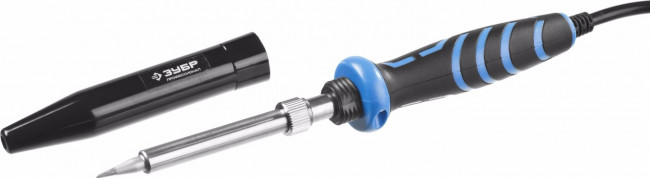 Паяльник ЗУБР "ПРОФЕССИОНАЛ" с двухкомпонентной рукояткой, с защитным колпачком, керамическим нагревательным элементом, 60Вт, конус,  ( 55413-60 )