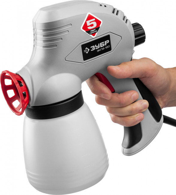 Краскопульт (краскораспылитель) электрический, ЗУБР ЗКПЭ-120, краскоперенос 300 мл/мин, вязкость краски 60 DIN, 0.8л, 120Вт,  ( ЗКПЭ-120 )