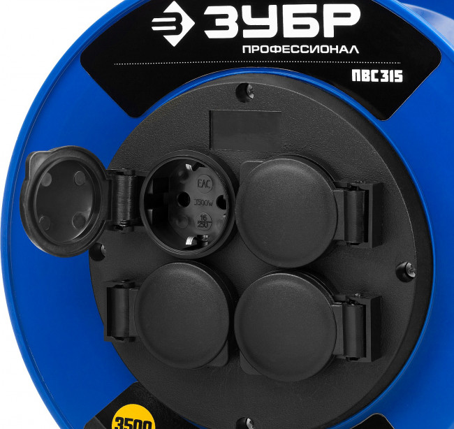 Удлинитель на катушке ПВС 315, 30 м, 3500 Вт, 4 гнезда, IP44, ПВС 3х1,5 кв мм, ЗУБР Профессионал,  ( 55081-30 )