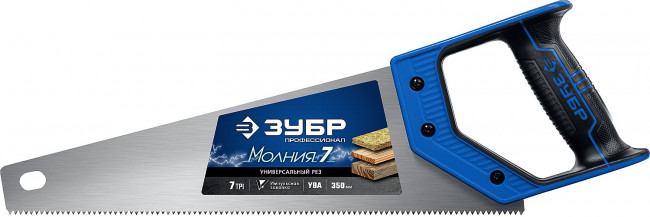 Ножовка универсальная (пила) "МОЛНИЯ-7" 350 мм, 7 TPI, закалка, рез вдоль и поперек волокон, для средних заготовок, фанеры, ДСП, МДФ, ЗУБР ( 1537-35_z