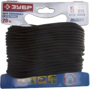 Шнур ЗУБР полиамидный, плетеный, повышенной нагрузки, с сердечником, черный, d 5, 20м, ( 50311-05-020 ) Шнур ЗУБР полиамидный, плетеный, повышенной нагрузки, с сердечником, черный, d 5, 20м, ( 50311-05-020 )
